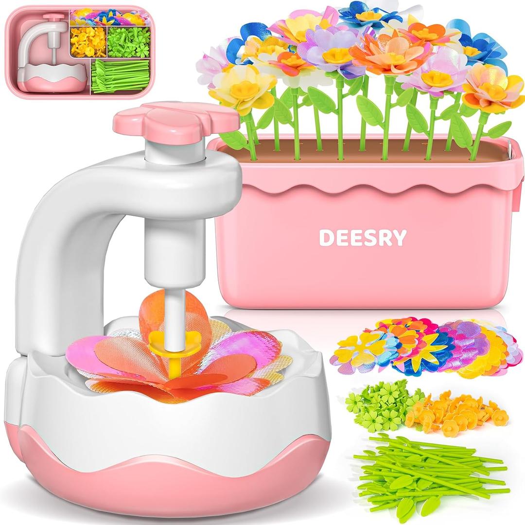 Deesry Craft Kits for Kids Ages 4-8, DIY Arts and Christmas Crafts for Kids, Fabric Flower Bouquets Toys with Storable Box, Flower Making Toy, Birthday Gifts for 4 5 6 7 8 Years Toddler Girl Toys (Pink)