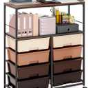 Rolling cart with 8 drawers,Storage drawer cart with wooden tabletop,Lockable wheels organizer for homeschool, arts & crafts, classroom, office & creative spaces (Brown)