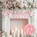 Oudain Bows Garland with Pearl for Wedding Coquette Party Decorations, Bachelorette Birthday Party, Bow Decor Banner for Bridal Shower Favors Supplies Engagement Supplies(Pink,Silk)