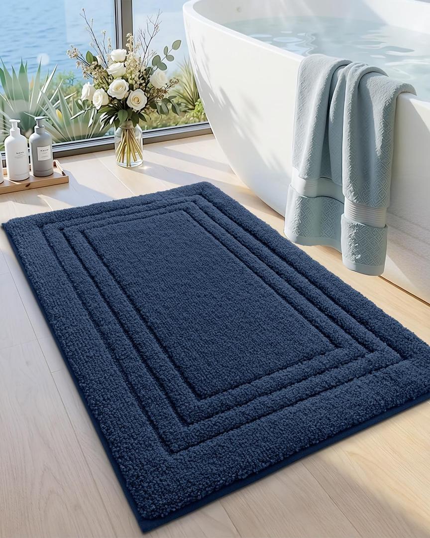 DEXI Bath Mats Bathroom Rug, 24x16 Non Slip Bathroom Rugs Washable, Absorbent Bathmat Quick Dry for Shower Floor Sink, Navy Blue