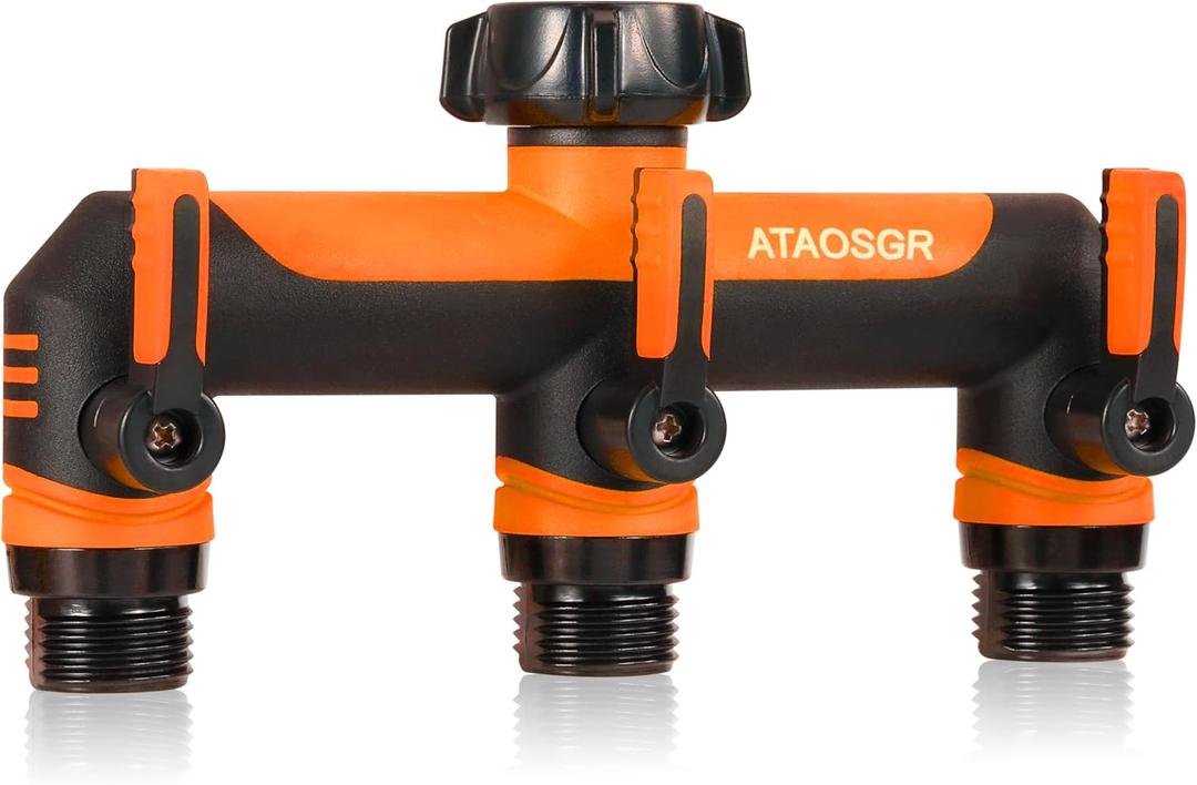 Garden Hose Splitter 3 Way, Outdoor Faucet Splitter,Tap Adapter, Hose Adapter with 3 Valves Garden Hose Connector for Garden Outdoor Home, Orange