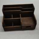 Brown Wooden Mail Organizer, Desk Organizer with 7 Compartments and Drawer, Rustic Mail Sorter with Pen Holder, Tabletop Mail Basket, Office Accessories Holder for Pen File Letter Document