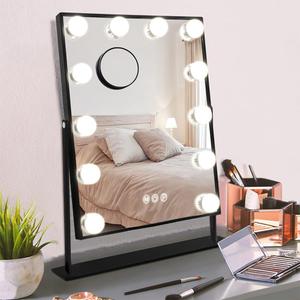 Hansong Black Vanity Mirror Makeup Mirror with Lights 12 Dimmable LED Bulbs Lighted Makeup Mirror Touch Screen Control 10X Magnification