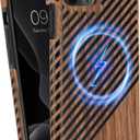 Magnetic Case Compatible with iPhone 11 Pro Case [Compatible with MagSafe] Wood and Leather Design TPU Hybrid Shockproof Phone Case (Wood and Leather)