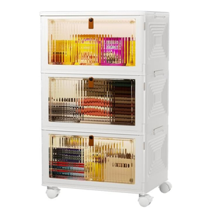 3 Tier Plastic Storage Bins with Lids 36QT - Stackable Storage Containers with Wheels, Folding Boxes, Collapsible Bins