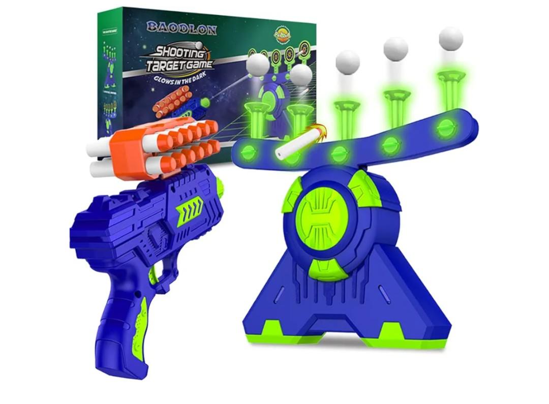 Shooting Games Toy for Age 5, 6, 7, 8, 9, 10+ Years Old Kids, Boys - Glow in The Dark Floating Ball Target with Foam Dart Toy Gun, 10 Balls/5 Targets - Ideal Gift