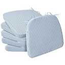 AAAAAcessories D-Shaped Chair Cushions, 2" Thick Dining Chair Pads with Ties and Removable, Machine-Washable Cover, 17" x 16", Set of 6, Pinstripe Blue