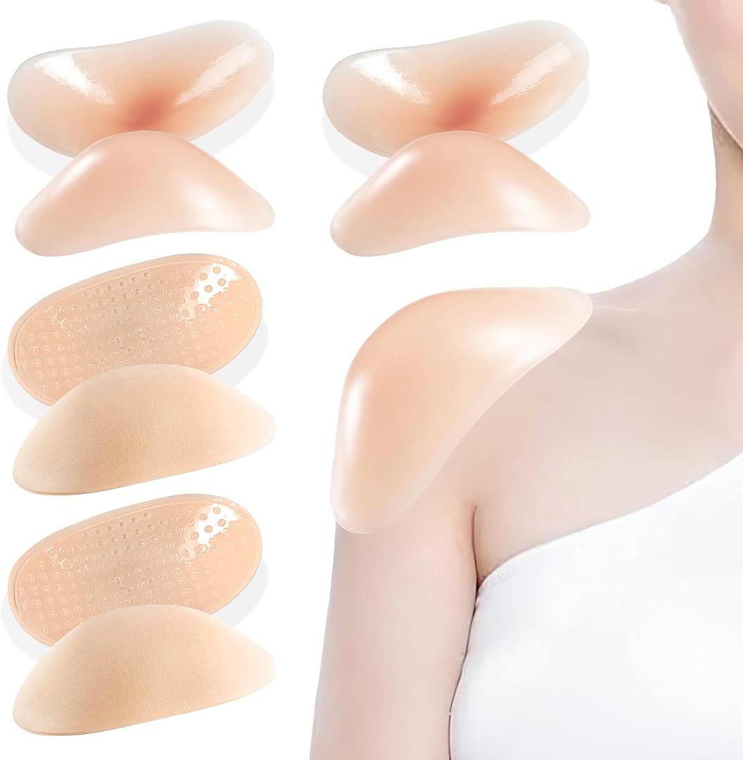 Zaruatu Silicone Shoulder Pads for Women Clothing Soft Adhesive Shoulder Pads for Women Anti Slip Enhancer Shoulder Pads for Jackets Dress Suits ( Yellow & Skin & Clear)