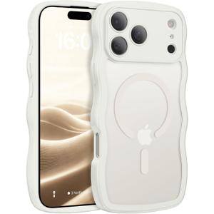 BENTOBEN Magnetic for iPhone 17 Pro Max Case, Cute Wavy [Full Camera Protection][Compatible with MagSafe] Matte Anti-Slip Bumper Women Girls Boys Protective Cover for 17 ProMax 6.9", Grey White