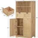 Iwell Tall Storage Cabinet, Rattan Cabinet with 2 Drawers & Adjustable Shelf, Kitchen Pantry Storage Cabient, Entryway Cabinet for Living Room, Dining Room, Home Office, Natural, 49.4''h