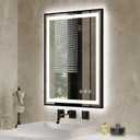 LED Bathroom Mirror, 24x32 Inch Black Framed Gradient Front and Backlit LED Mirror for Bathroom, 3 Colors Dimmable CRI>90, Enhanced Anti-Fog Wall Mounted Lighted Vanity Mirror