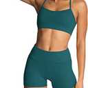 IMEKIS Women's Workout Sets 2 Piece Yoga Outfit High Waisted Biker Shorts Leggings Sports Bra Gym Fitness Clothes Tracksuit S, Teal