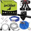 TRSMIMA Zipline Kit for Backyards - 150ft Zip Line for Kids and Adults - Backyard Kids Zipline Kits with Safety Harness and Stainless Steel - Spring Brake Trolley and Seat (Blue)
