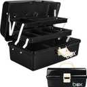 12in Three-Layer Multipurpose Storage Box Organizer Folding Tool Box/Art & Crafts Case/Sewing Supplies Organizer/Medicine Box/Family First Aid Box with 2 Trays (Black)