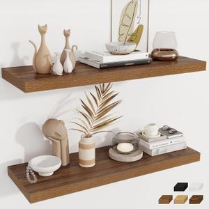Fun Memories Deep Floating Shelves, 36" W x 12" D Wood Floating Shelves for Wall, 2 Pack Extra Deeper & Thicker Wall Mounted Storage Shelf for Living Room Laundry Room Kitchen Home Office, Walnut