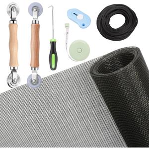 Windows Screen and Screen Door Repair Kit, 48"x118" Charcoal Fiberglass Mesh with Rolling Tool/Hook/Ruler/Cutter/Spline - Window Screen & Sliding Screen Door Replacement for Windows, TOOLTRIZ, 48" x 118", Black