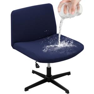 LiveGo Armless Chair Slipcover 100% Waterproof Armless Office Desk Chair Cover Knitted Jacquard Modern Vanity Chair Cover Wide Seat Criss Cross Chair Cover Mid Back Accent Chair Cover (Navy Blue a)