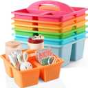 6 Pack Plastic Classroom Organizer Caddy with Handle, Multicolored