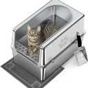 Enclosed Stainless Steel Cat Litter Box with Lid, Metal Litter Box for Big Cats, Extra Large Cat Toilet with High Side, Non-Stick, Anti-Leakage, Odorless, with Cats Litter Mat & Litter Scoop (L-23.6"x15.7"x11.8")