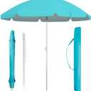 6.5 ft Beach Umbrella, Portable Umbrella Outdoor with Sand Anchor, Sun Protection, Push Button Tilt & Carry Bag, Sunshade Parasol for Beach, Patio, Garden, Poolside & Yard (Blue)