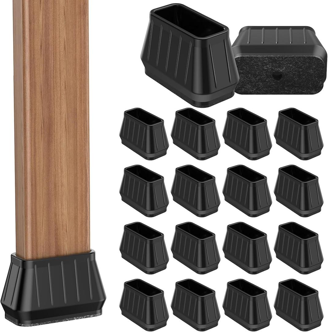 24PCS Rectangular Chair Leg Floor Protectors for Hardwood Floors, Thicken Rubber Chair Leg Cap Covers, Non Slip Furniture Leg Pads to Protect Wood Tile Floors from Scratches and Reduce Noise (Black)