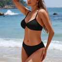 YACUN Womens Two Piece Bikini Sets V Neck Knot Front Bathing Suits High Cut Cheeky Mid Rise Swimsuits 2026 (Black, M)