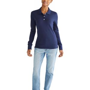 Aeropostale Women's Aero Uniform Polo Long Sleeve (Large, Heritage Navy)