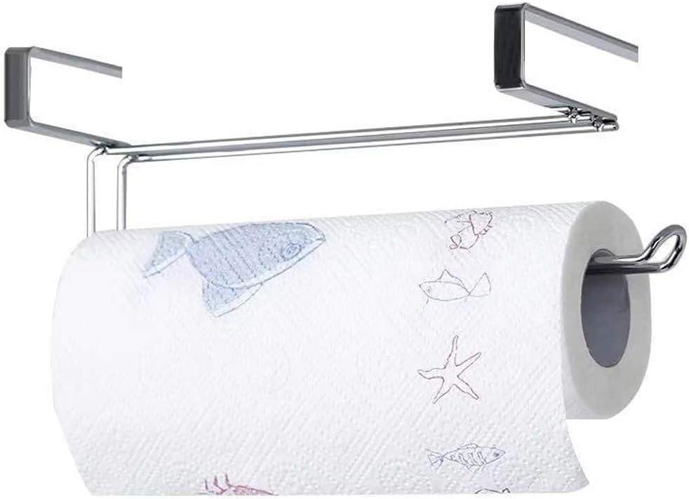 Paper Towel Hanger Holder Stainless Steel Kitchen Roll Paper Towel Holder Tissue Hanger Organizer Rack for Kitchen Under Cabinet Over Door (Paper Towel Holder)