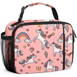 esouler Lunch Box Kids Insulated Lunch Bag for Boys & Girls Durable Children Lunchbox for School with Water Bottle Holder-Pink Unicorn, Pack of 2