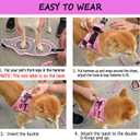 Step in Dog Harness Leash Set- All Weather Reflective No-Pull Floral Pattern Padded Mesh Vest Harness for Cats Puppy Dogs - Pink Flower - Small