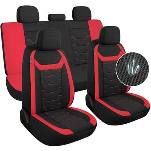 3D Air-Mesh Car Seat Covers Full Set, Breathable and Split Bench Compatible Seat Covers for Cars, Universal Car Interior Covers for Most Cars Sedan Truck SUV(Black/Red)