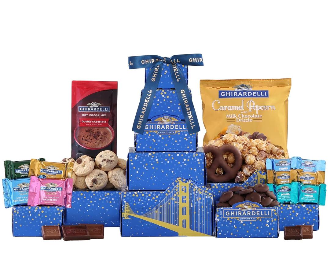 Ghirardelli Chocolate Gift Tower by Wine Country Gift Baskets Gift for Families College Students Appreciation and more, Exp Date Mar 31, 2026