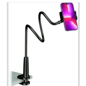 MAGIPEA Cell Phone Clip Bed Stand Holder, with Grip Flexible Long Arm Gooseneck Bracket Mount Clamp for Desk, Compatible with iPhone 17/16 Pro Max, 15, 14 or Other 3.5-7" Devices (Black)