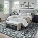 Washable 8x10 Area Rug for Living Room, Vintage Floral Rug Soft Non Slip Stain Resistant Boho Carpet for Indoor Bedroom Dinning Room Home Office Blue/Navy