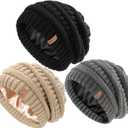 FURTALK Womes Slouchy Winter Beanie Knit Hat Satin Lined 3 Pack Thick Warm Fashionable Skull Cap (Black+gray+light Khaki)