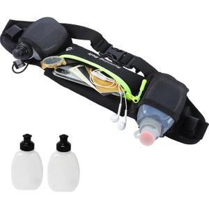 AXEN Running Hydration Belt - Adjustable Waist Pack for Marathon, Triathlon & Hiking | Reflective Safety Design & Phone Pocket, Come with Bottles