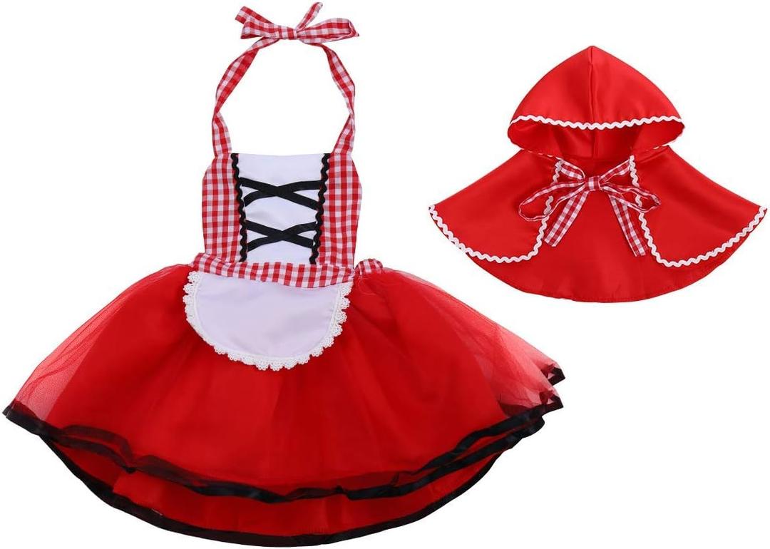 FYMNSI Baby Girls Halloween Deluxe Little Red Riding Hood Costume Cape Cloak Outfits Storybook Fairy Tale Costume (6-12 Months)