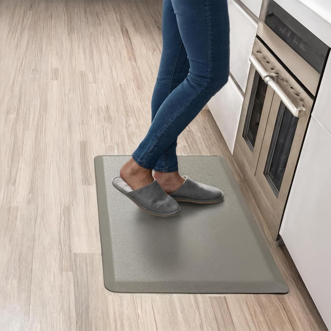 Anti Fatigue Kitchen Mats for Floor | Padded Kitchen Rugs | Non Slip, Cushioned Standing Desk Mat | Waterproof Floor Mat for Home and Office | 17.3" x 28" X 0.47", Grey, 1-Pack | More Dcor