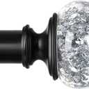 Black Curtain Rods 32 to 58 Inches (2.64.8ft), USFOOK 7/8 Inch Telescoping Splicing Drapery Rods for Windows 20 to 54 Inch, Decorative Translucent Finials