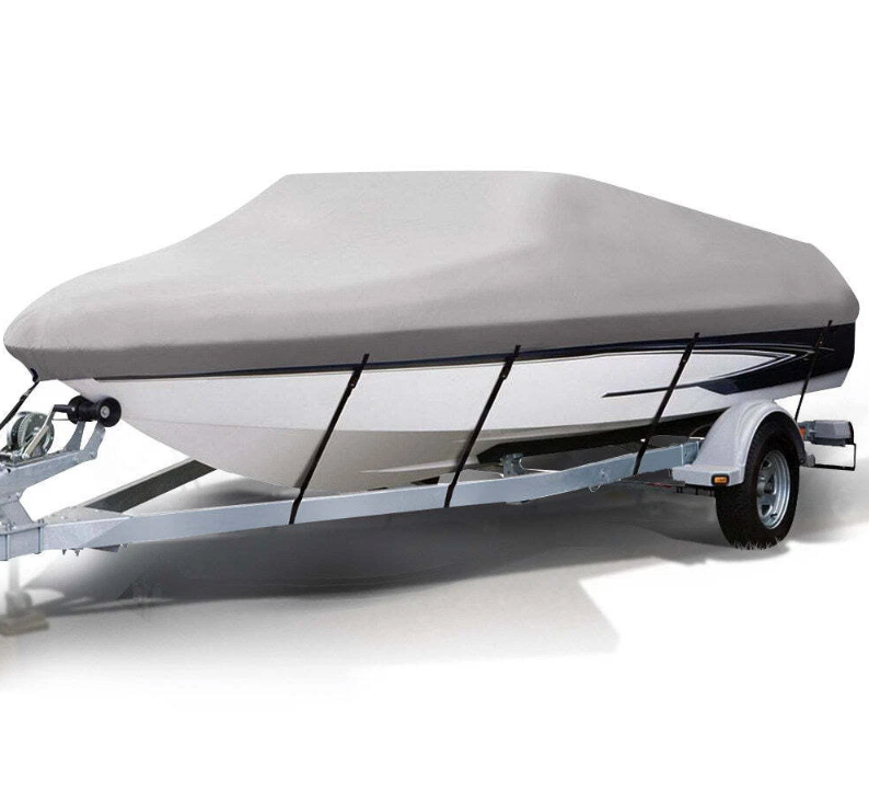 Boat Cover Waterproof for 16-18.5FT V-Hull, Beamwidth Up to 94 Inch, Fits Fishing, Runabout, Bass, Fish & Ski Boats, Heavy-Duty Polyester, Gray