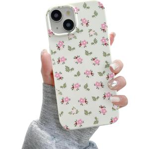 QLTYPRI for iPhone 15 Case, Cute Pink Floral Flower Pattern Aesthetic Phone Case, Raised Camera Protection Soft Slim TPU Shockproof Protective Phone Cover for Girls Women - Pink White