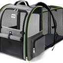 Large Cat Backpack Carrier Expandable Pet Carrier Backpack Fit Up to 18 Lbs,Dogs Foldable Puppy Backpack Carrier for Travel, Hiking,Grey with Green Edge,L