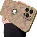 Compatible with iPhone 16 Pro Max Case with Logo View, Luxury Elegant Full Protection Slim Shockproof Leather Case with Camera Lens Protector Phone Cover for iPhone 16 Pro Max Khaki