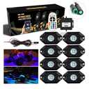 SUNPIE 8 Pods RGBW Rock Lights Aluminium Metal Underglow Light Kit App Control RF Voice Mode Music Mode Multicolor Wheel Well Lights for Off Road Trucks SUV ATV UTV Trailer Boats
