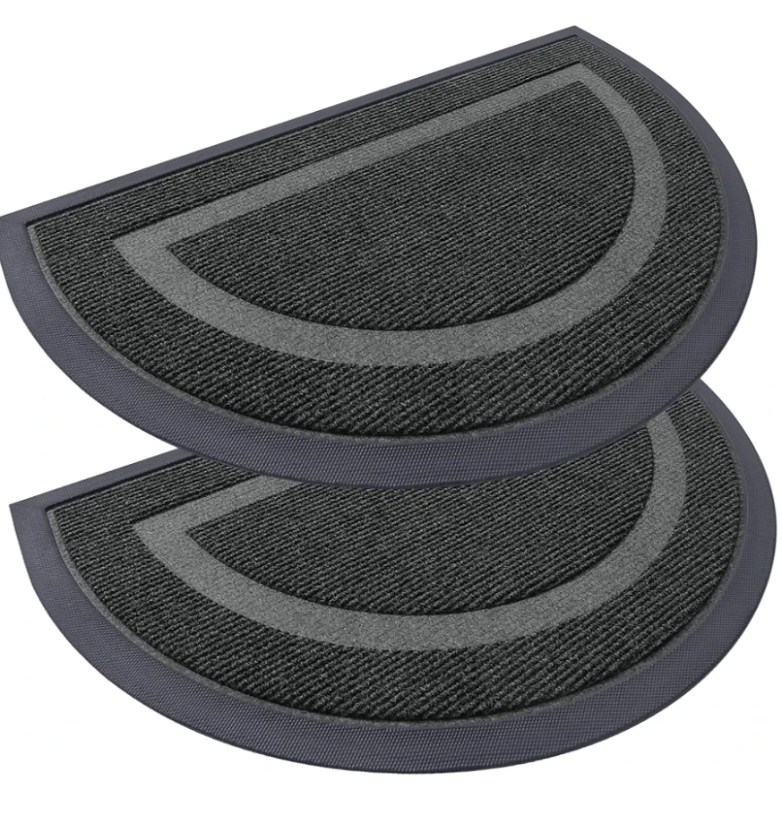 OLANLY 2 Pack Half Circle Door Mats, Waterproof All-Weather Indoor/Outdoor Welcome Mats, Sturdy Natural Rubber, Low-Profile Easy to Clean Doormats for Front Door, Patio, Porch, 36x24, Black