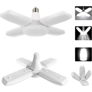 YWD LED Garage Lights 2Pack, 60W Deformable Led Ceiling Lighting 6000LM E26/E27 Daylight 6500K Super Bright Light Adjustable for Workbench, Barn, Warehouse