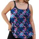 Tralilbee Tankini Swimsuits for Women Two Piece Bathing Suits Floral Flowy Tankini Top with Shorts Black, 2X (Black, XXL)