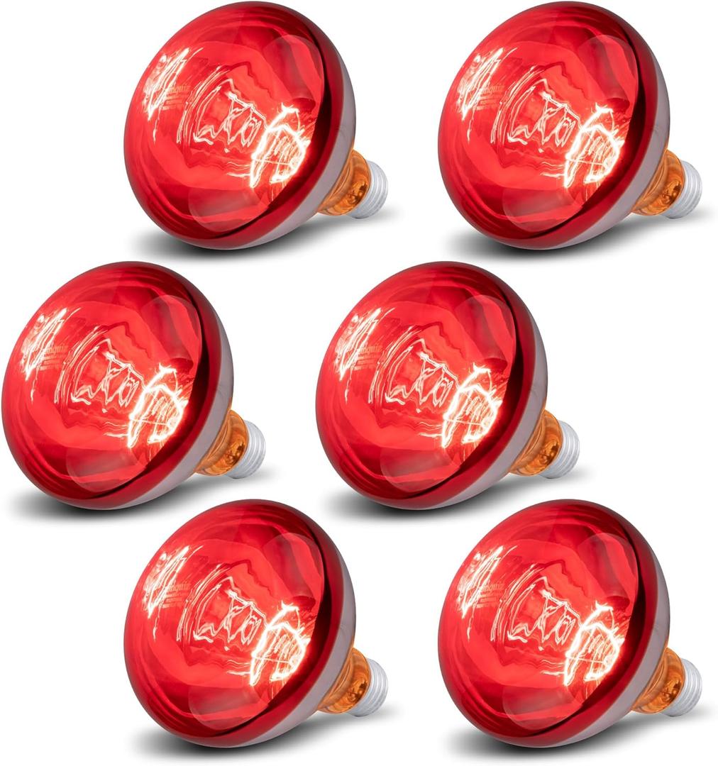 6 Pack 250W Heat Lamp Bulbs for Chicks, R40 Brooder Heat Lamp for Chickens, Infrared Reflector Heating Bulbs, Incandescent Heat for Pet, Bathroom, Food