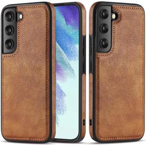 Design Compatible with Samsung Galaxy S22 5G Case Luxury Leather Business Slim Non-Slip Soft Grip Shockproof Protective Cover 2022 6.1 Inch (Brown)