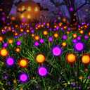 Albelt Halloween Decorations Outdoor, 6 Pack Solar Firefly Lights Outdoor, 48 LED Solar Halloween Lights, Waterproof Swaying Garden Light (Sway by Wind) for Outside Pathway Decor (Orange and Purple)
